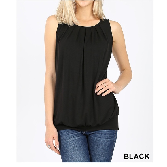 Tops - New! Black Tunic Sleeveless Pleated Top
